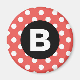 Red Polka Dot Pattern Black Monogram Magnet