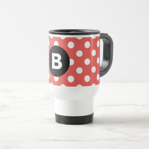 Red Polka Dot Pattern Black Monogram Travel Mug