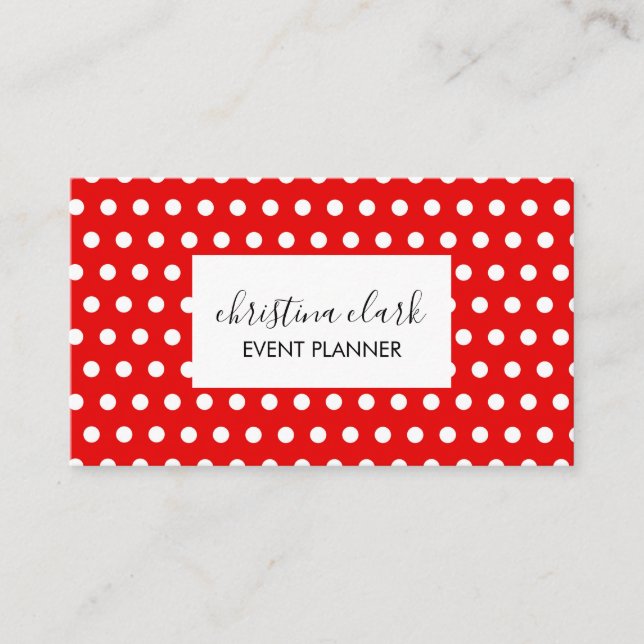 Red Polka Dot Pattern Fun Custom Personalized Business Card (Front)