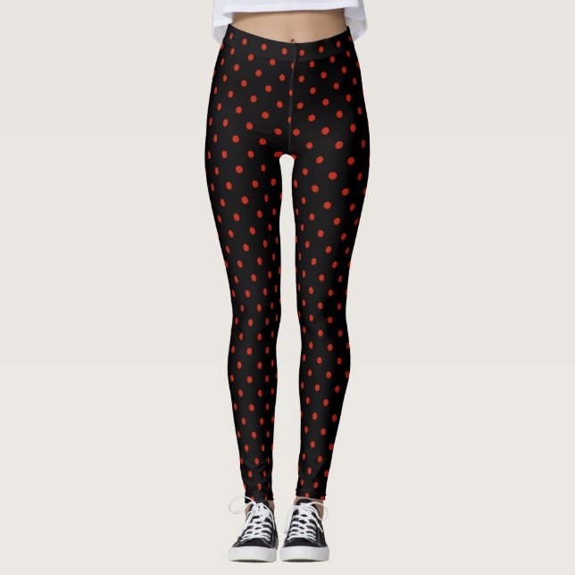 Red polka dot pattern on black leggings (Front)