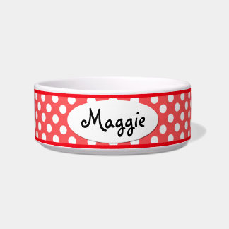 Red Polka Dot Personalised Small Dog Bowl