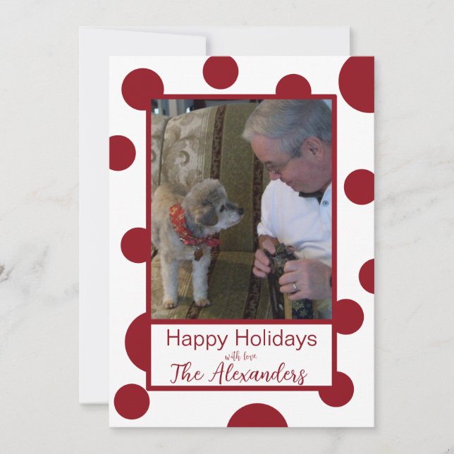 Red Polka Dot Photo Holiday Card (Front)