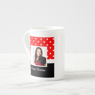 Red Polka dot photo template Bone China Mug