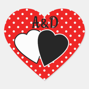 Red polka dot , red , white , red and white , retr heart sticker