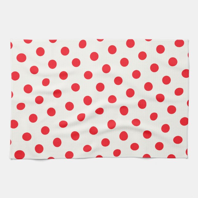 Red Polka Dot Retro Design Tea Towel (Horizontal)