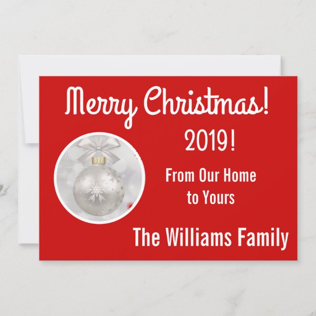 Red Polka Dot  & Snowflake Ornament Christmas Card (Front)