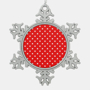 Red polka dot snowflake pewter christmas ornament
