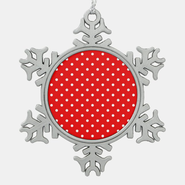 Red polka dot snowflake pewter christmas ornament (Front)