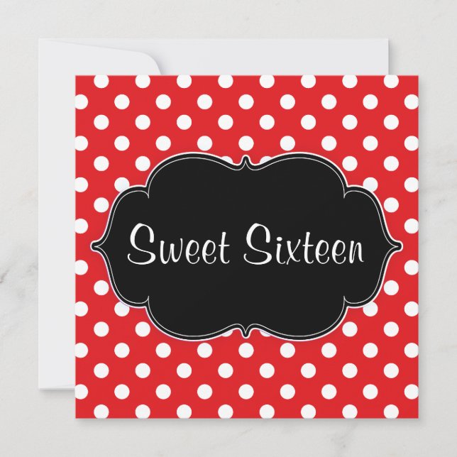 Red Polka Dot Sweet 16 Birthday Party Invitations (Front)