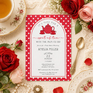 Red Polka dot Tea with the Mum-to-be Baby Shower Invitation