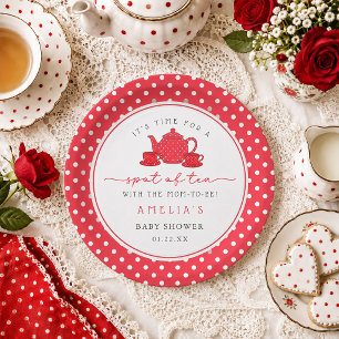 Red Polka dot Tea with the Mum-to-be Baby Shower Paper Plate