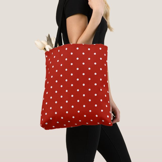 Red polka dot tote bag (Close Up)