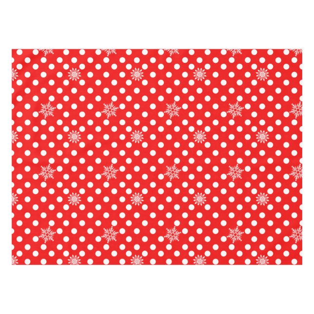 Red polka dots and snowflakes pattern tablecloth (Front (Horizontal))