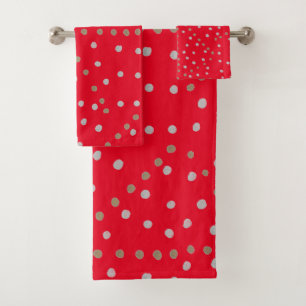 Red Polka Dots  Bath Towel Set