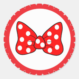 Red Polka Dots Bow on White Background Classic Rou Round Sticker