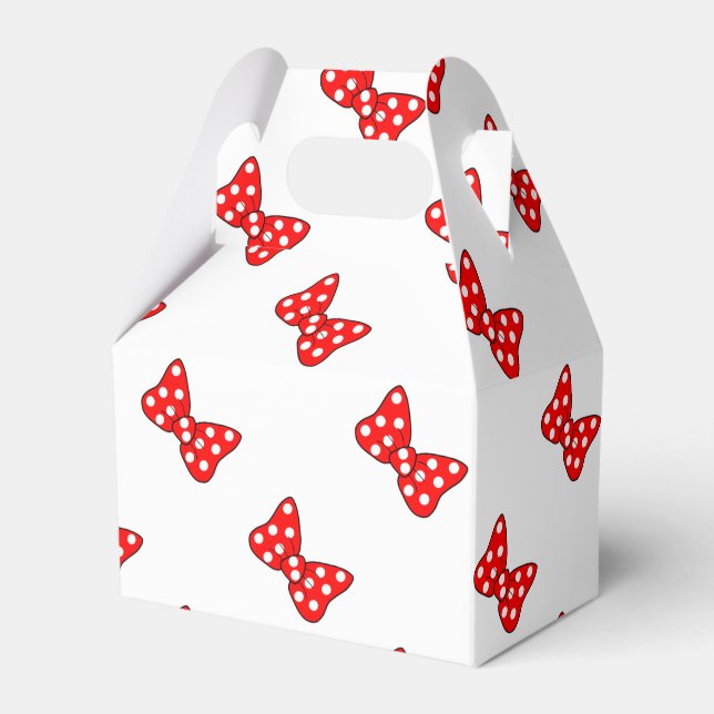 Red Polka Dots Bows on White Background Favour Box (Front Side)