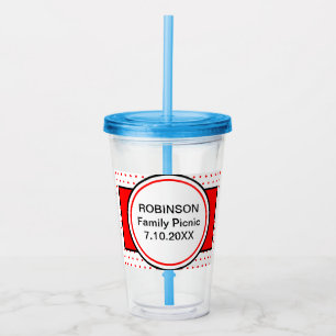Red Polka Dots Family Name Picnic Acrylic Tumbler