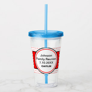 Red Polka Dots Family Reunion Personalised Name Acrylic Tumbler