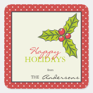 Red Polka dots holly berries  holiday sticker