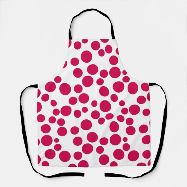 red polka dots on a white background apron (Front)