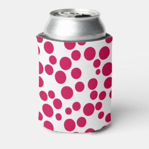 red polka dots on a white background can cooler