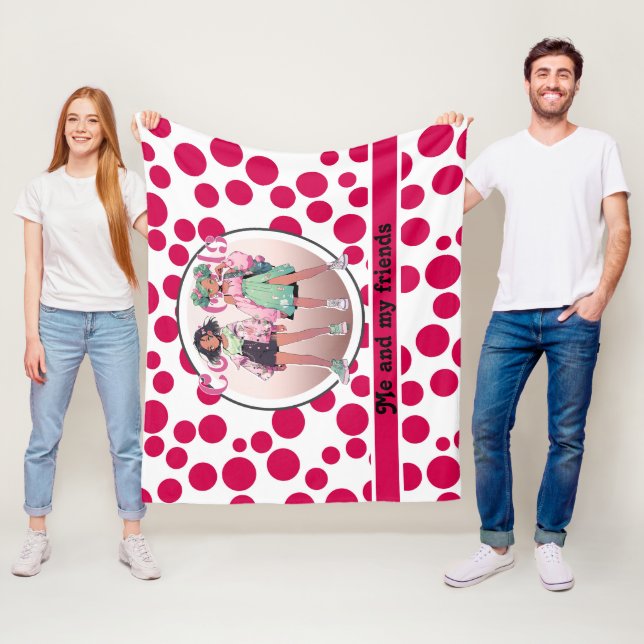 red polka dots on a white background fleece blanket (In Situ)