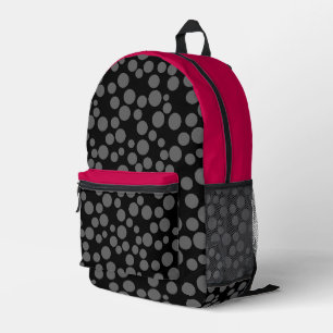 red polka dots on a white background printed backpack