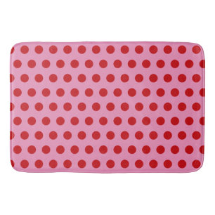 Red Polka Dots on Pink Bath Mat