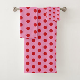 Red Polka Dots on Pink Bath Towel Set