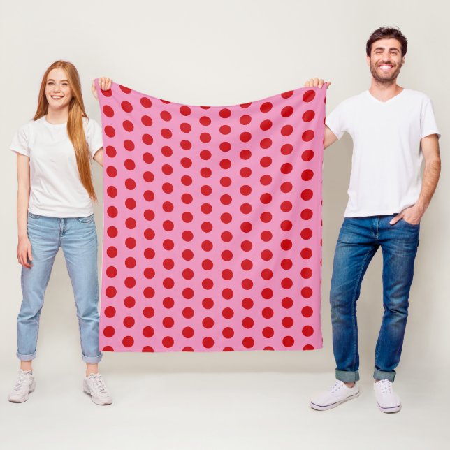 Red Polka Dots on Pink Fleece Blanket (In Situ)