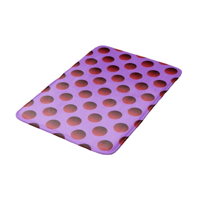 Red polka dots on purple bath mat (Angled)