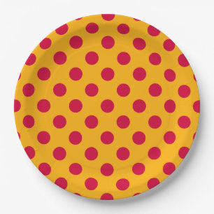 Red polka dots on yellow paper plate