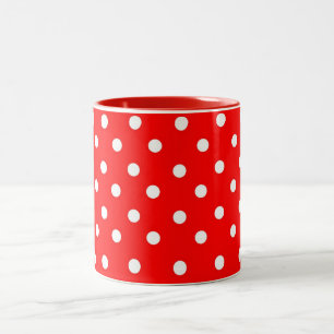 Red Polka Dots Pattern Two-Tone Coffee Mug