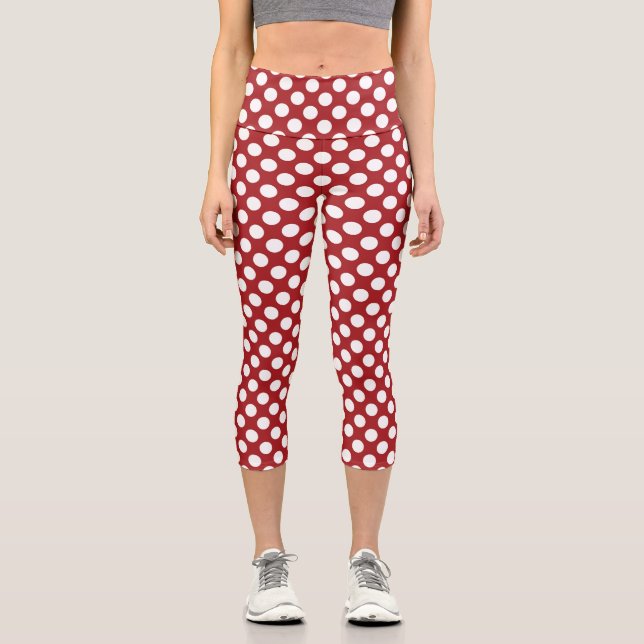Red Polka Dots, Polka Dot Pattern, Dots, Dotted Capri Leggings (Front)