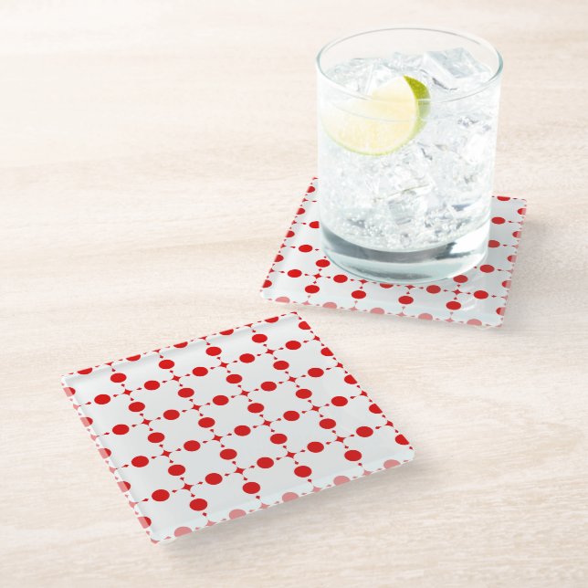 Red Polka Dots, Polka Dot Pattern, Dots, Dotted Glass Coaster (Angled)
