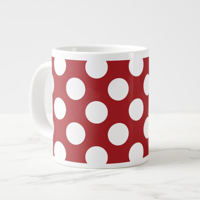 Red Polka Dots, Polka Dot Pattern, Dots, Dotted Large Coffee Mug (Front Left)