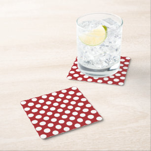 Red Polka Dots, Polka Dot Pattern, Dots, Dotted Square Paper Coaster