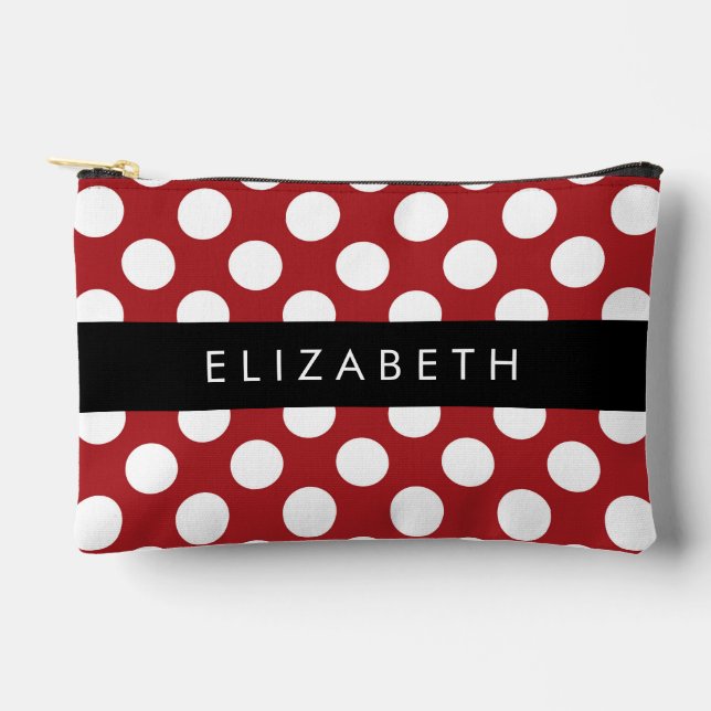 Red Polka Dots, Polka Dot Pattern, Your Name Accessory Pouch (Front)