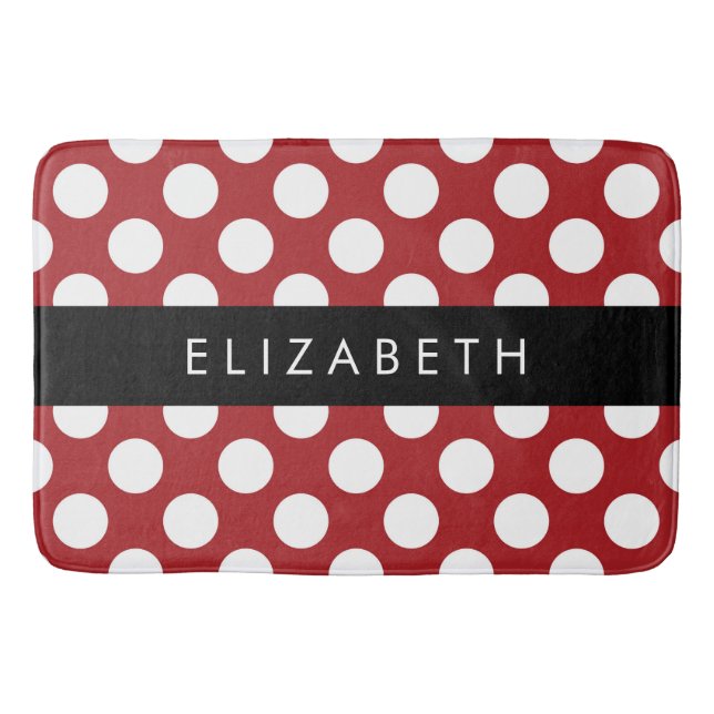 Red Polka Dots, Polka Dot Pattern, Your Name Bath Mat (Front)