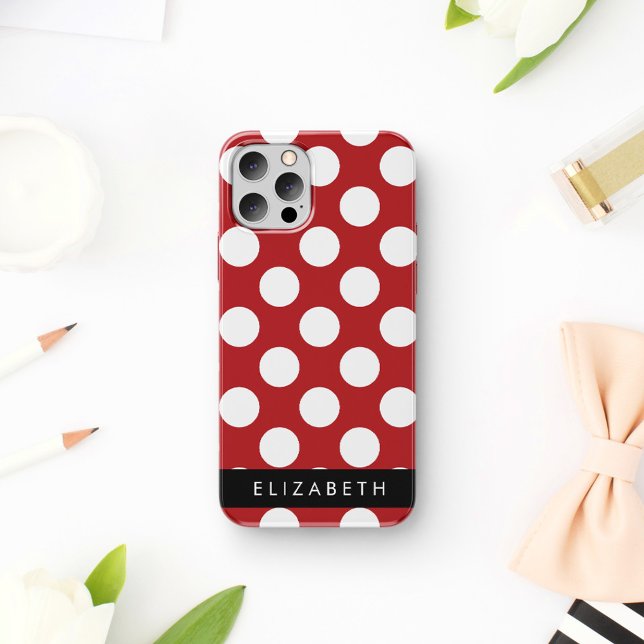 Red Polka Dots, Polka Dot Pattern, Your Name Case-Mate iPhone Case (Creator Uploaded)