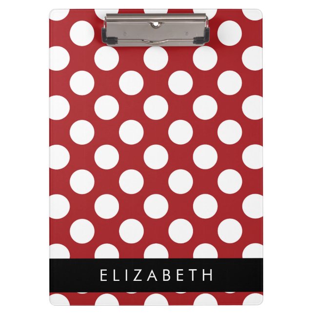 Red Polka Dots, Polka Dot Pattern, Your Name Clipboard (Front)