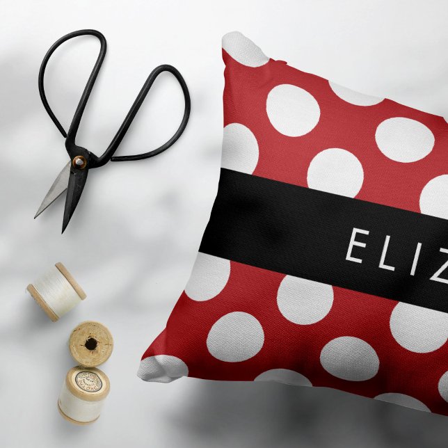 Red Polka Dots, Polka Dot Pattern, Your Name Decorative Cushion (Creator Uploaded)