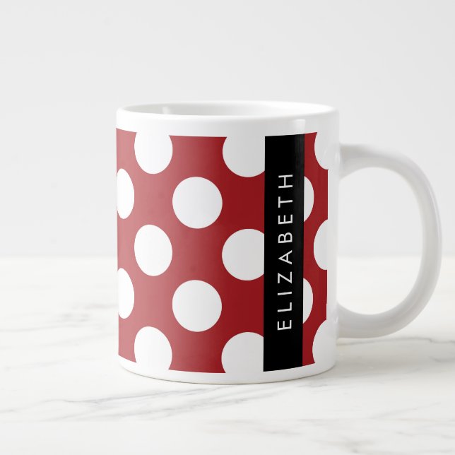 Red Polka Dots, Polka Dot Pattern, Your Name Large Coffee Mug (Right)