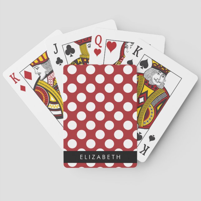 Red Polka Dots, Polka Dot Pattern, Your Name Playing Cards (Back)