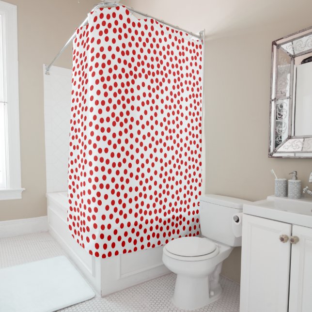 Red Polka Dots Shower Curtain (In Situ)