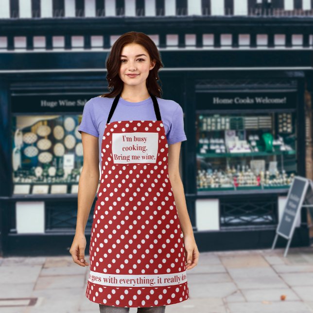 Red Polka Dots Wine-Loving Cook Apron (Creator Uploaded)