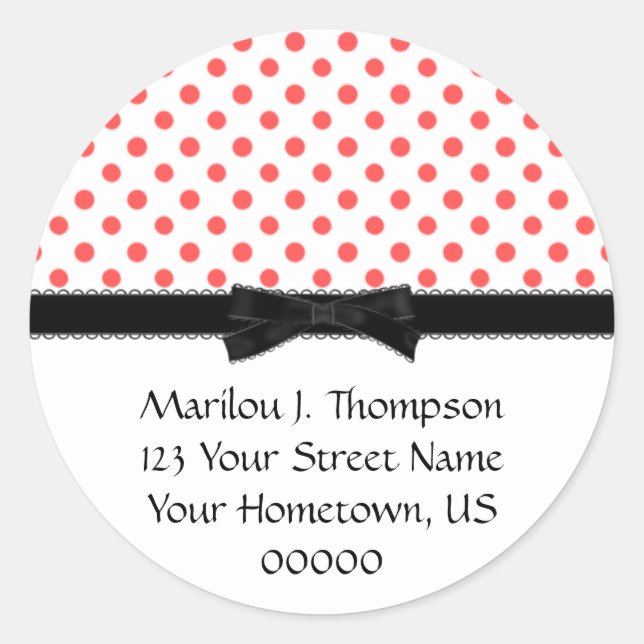 Red Polka Dots with Black Bow Address Stickers (Front)