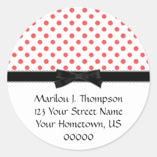 Red Polka Dots with Black Bow Address Stickers