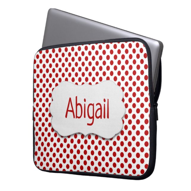 Red Polka Dots with Name Laptop Sleeve (Front Left)