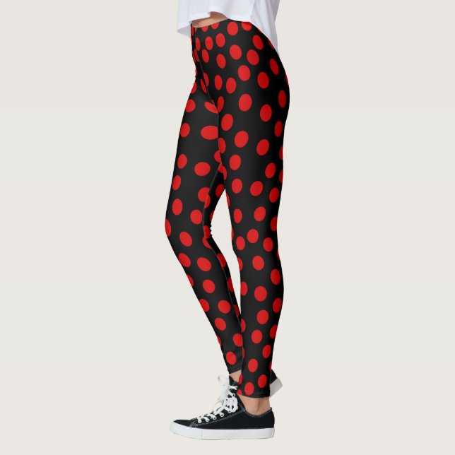 Red Polka Dots You Choose Background Colour Leggings (Left)
